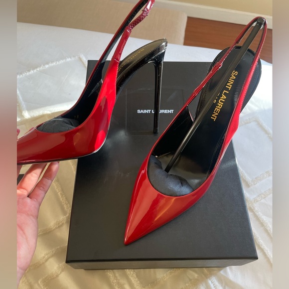 Saint Laurent Slingback Leather Pump Red Heels - Picture 1 of 3